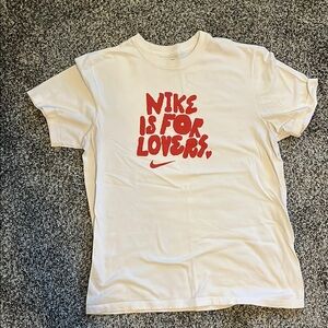 Nike is for Lovers White T-Shirt with Red Graphic Large